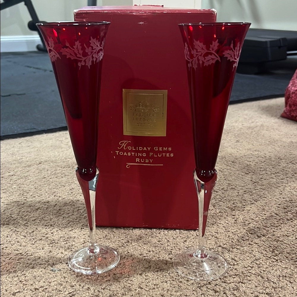 Holiday Gems Ruby Toasting Flutes by Lenox